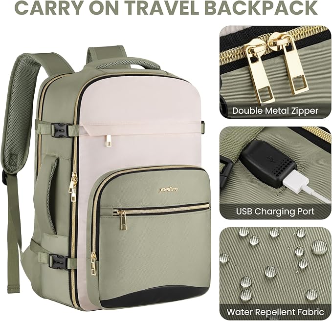 YAMTION 40L Large Travel Backpack for Women,Carry On Luggage with 4 Packing Cubes, Airline Approved Weekender Backpacks for Personal Items fits 17 Inch Laptop