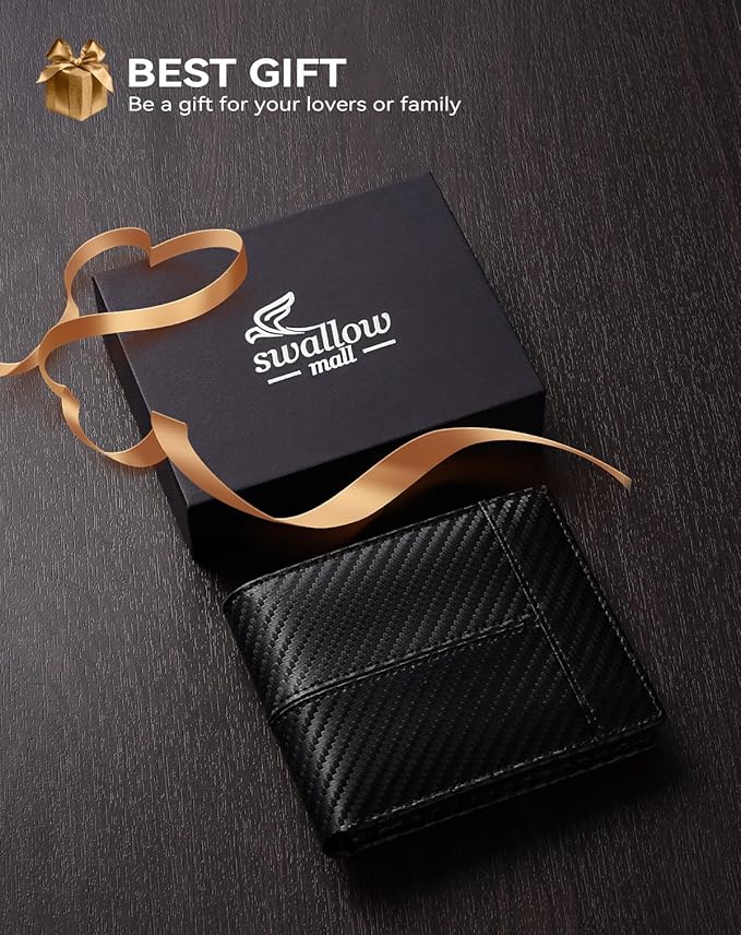 Swallowmall Leather Wallet for Mens Genuine Leather RFID Blocking Bifold Wallets with 2 ID Windows 13 Card Slots