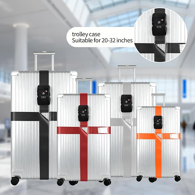 Luggage Straps, Silver TSA Approved Cross Luggage Strap Belt with Combination Lock for Suitcases, 1 Pack Adjustable Heavy Duty Cross Style Suitcase Straps with Name Tags for Travel