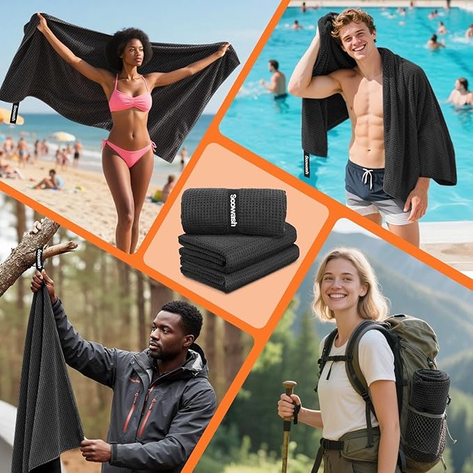 Microfiber Sweat Towel Quick Dry Lightweight Absorbent 3 Pack,Fast Drying 27‘’ X 55‘’ Negative Ions Odorless Gym Towels for Men & Women Yoga Sports Travel Outdoor Camping Gym (Large Black)