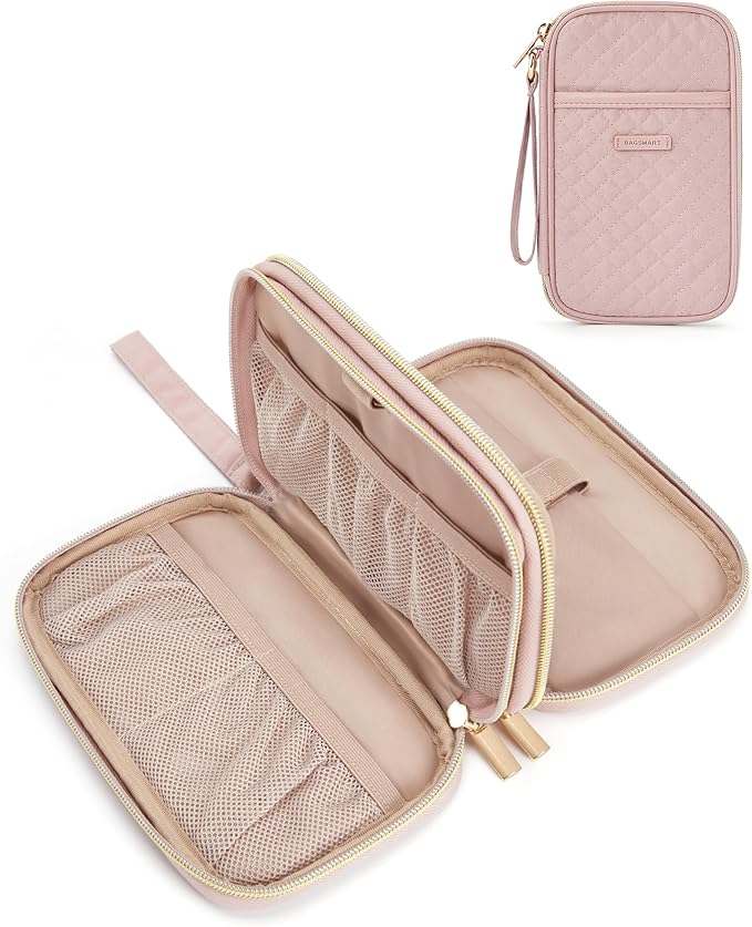 BAGSMART Electronic Cord Cable Organizer Travel Bag Case, Double Layers Tech Electronic Bag, Essentials for Charger, Cable, Phone, Flash drive, Pink
