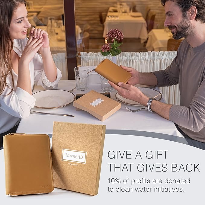 Full Grain Leather Passport Holder for 2 Passports - Dual Passport Holder and Travel Documents Organizer - RFID Travel Wallet for Couples - Camel