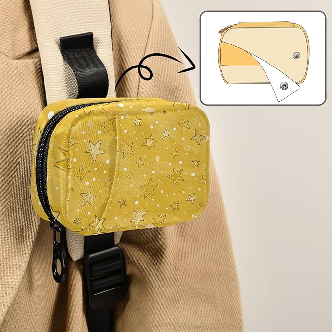 Cute Golden Stars and Dots Travel Pill Organizer Case Box Container Weekly Portable Vitamin Medicine Holder Storage Bag with Zipper Removable