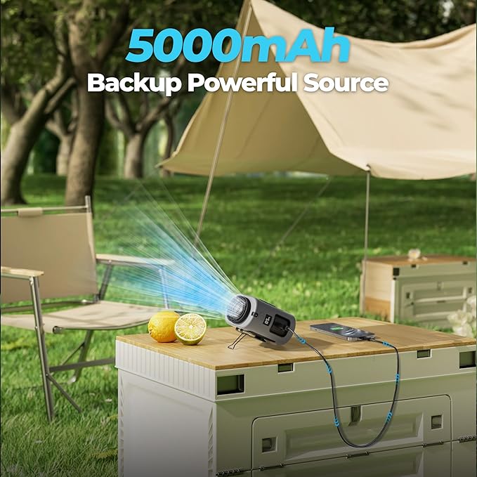 Portable Waist Fan, 4 Speeds 13000RPM Strong Airflow, Clip On Belt & Rechargeable, Battery Operated 24Hrs, Power Bank, Hands-Free Personal Shirt Fan for Outdoor Jobsite Camping Travel