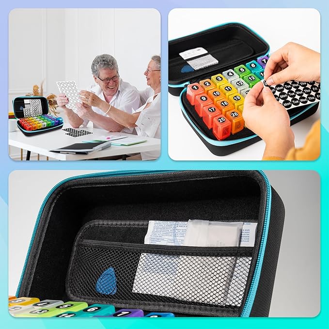 Monthly Pill Organizer, Medicine Organizer Box with Portable Hard Shell and Pill Cutter, 31 Day Pill Holder with Weekly Pill Bag 2 Times a Day (Blue, 2 Times a Day)