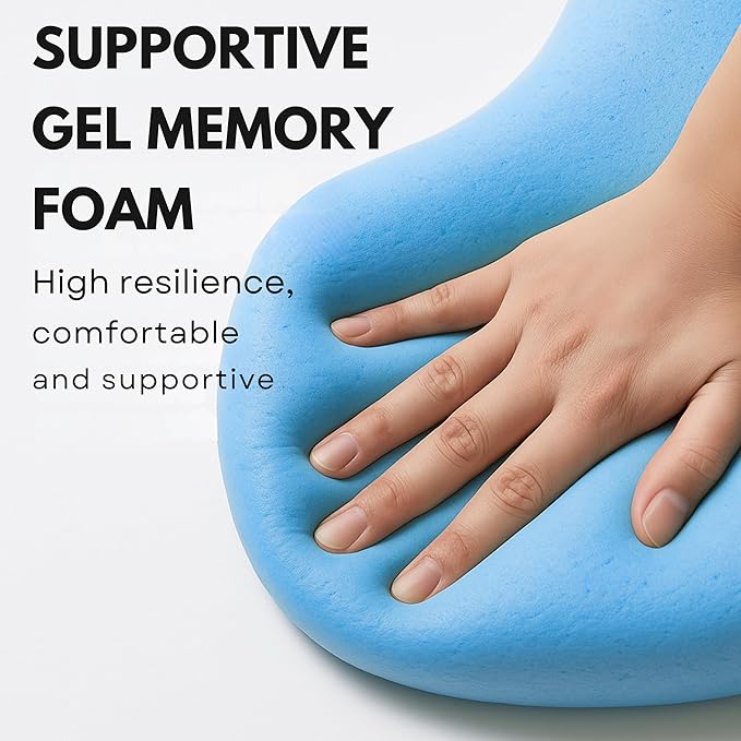 Neck Pillow for Travelling - Gel Memory Foam Travel Pillow with Adjustable Straps, Washable Cover for Airplane, Car, Train - Ultimate Comfort & Support for Neck Pain Relief (Deep Sea Blue)