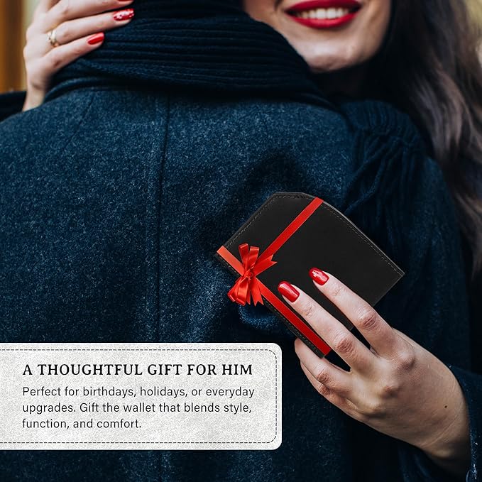 ROGUE WALLET Tailored Genuine Leather Wallets โ RFID Blocking, Durable & Stylish Front-Pocket Comfort - Holds 6โ8 Credit Cards, ID Window, Extra Storage Pockets & More (Black)