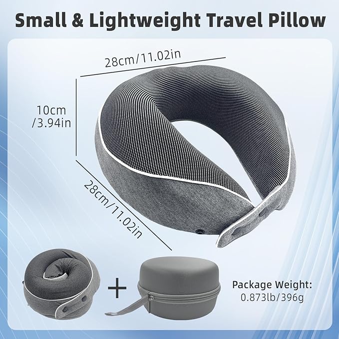 Memory Foam Travel Pillow,U-Shaped Neck Pillow for Sleeping Airplane and Car, with Portable Storage Case, Soft & Breathable, Provides Head & Neck Support