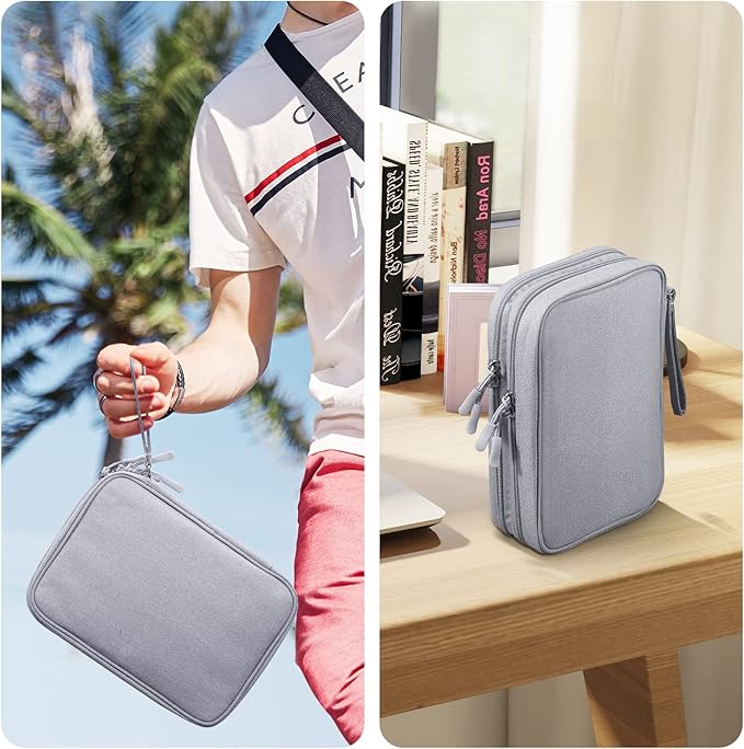 DDgro Cable Organizer Bag, Large Charger Cord Travel Case for Electronics & Tech Accessories (Large, Light Grey)