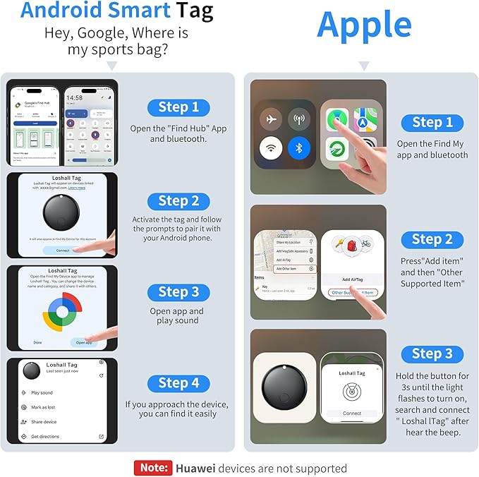 Air Tracker Tag for Android & iOS,Smart Tags-4 Pack,Dual System Bluetooth Luggage Tracker Works via Apple Find My or Google Find Hub,Item Finder for Backpack,Key,Travel & Commute (White/Black, 4 Pack)