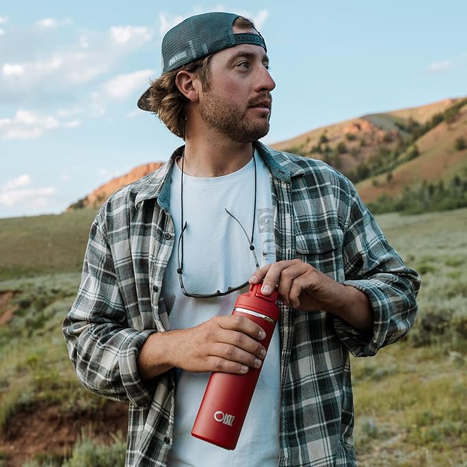 OISIZ Insulated Water Bottle 24 oz with 2 in 1 Spout and Straw Lid,One Click Safety Lock,100% Leakproof,Keep Cold 24H,Vacuum Stainless Steel Water Bottle for School,Travel and Sports,Dishwasher Safe