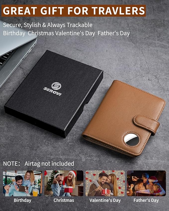 Passport Holder for Travel with AirTag Holder- Leather RFID Blocking Travel accessories with 5 Cards Slot&1ID Window,Magnetic Closure,Gift Box(Air Tag Not Included)
