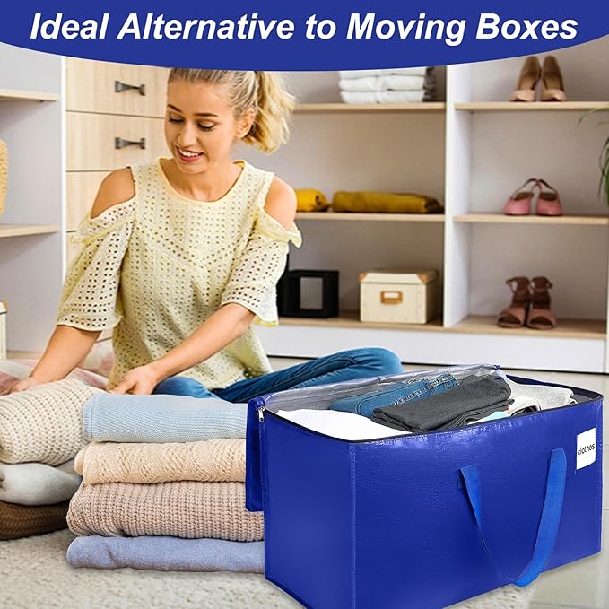 Moving Bags with Zipper - Extra Large Space Saving Totes for Storage, Heavy-Duty Tool Bag with Carrying Handles, Ideal for Camping & Travel, Tag Pocket Included