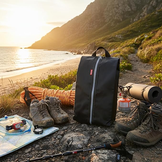 6pcs Portable Shoe Organizer, Travel Pouches with Zipper, Golf Shoe Bags, Clothes Bags, Soccer Cleats Bag Shoe Pouch for Gym, Waterproof, Odor-Resistant (Black)