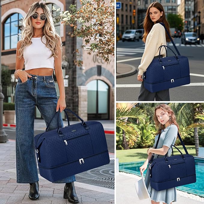 Weekender Bag for Women, Travel Duffel Bag Carry On Overnight Bag with Shoe Compartment Large Nylon Travel Weekend Tote Bag