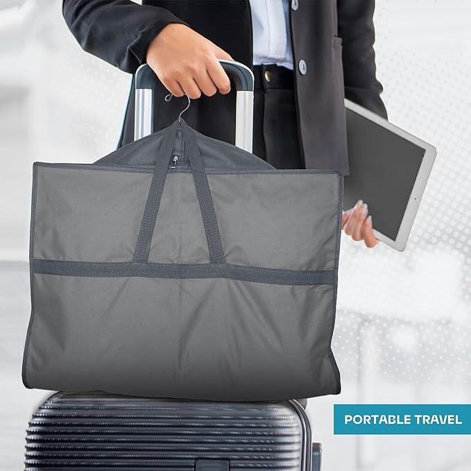 Travel Garment Bag with Zipper Pocket, Suit Bag for Suits, Dresses, Coats