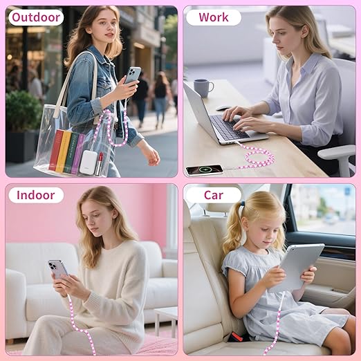 SAMONPOW for iPhone 17 16 Pro Charger Cord 4 in 1 USB C Charger Cable 3FT Jade Beaded Multi Charger Cord 60W USB Fast Charging Cable for iPhone 15 14 13 12 MacBook iPad, for Samsung Galaxy S25 S24