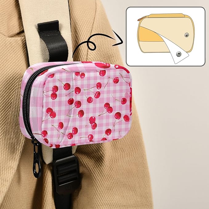 Pink Juicy Checkered Cherry Travel Pill Organizer Case Box Container Weekly Portable Vitamin Medicine Holder Storage Bag with Zipper Removable