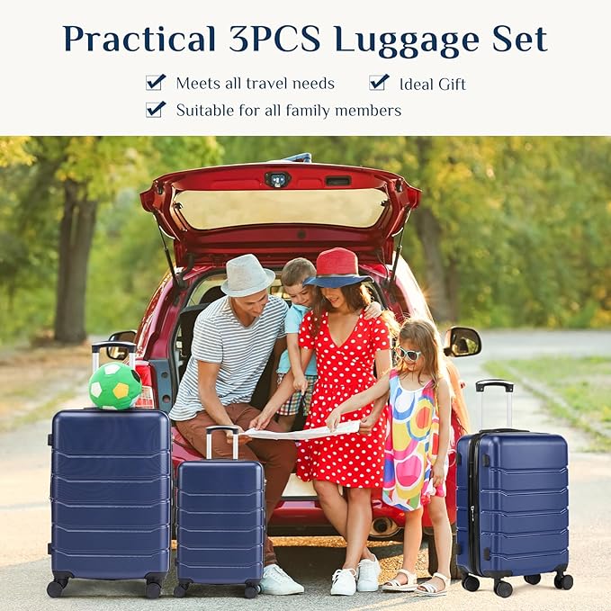 NEWBULIG Suitcases Spinner Wheels Lightweight Expandable Travel Hard Shell Luggage with TSA Lock, Blue, 3-PCS Set (21/25/29 Inch)