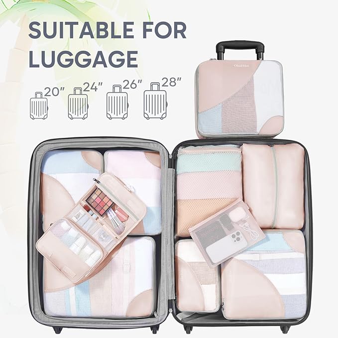 ALL INCLUDED 10 Set Durable Packing Cubes for Travel,Gifts for Women Mom Men at Christmas,Luggage & Suitcase Organizers with Toiletry Bag,Vacation Essentials for Cruise & Plane,Beach Accessories,Beige