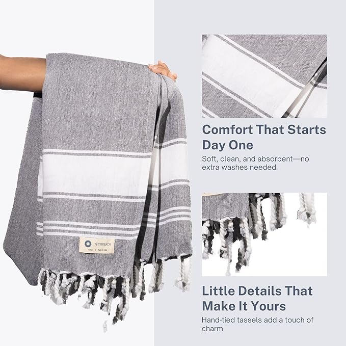 Cotton Turkish Beach Towel Towels Oversized 36"x72" Pool Absorbent Extra Large Quick Dry Sand Travel Towel (Grey, 2 Pack)