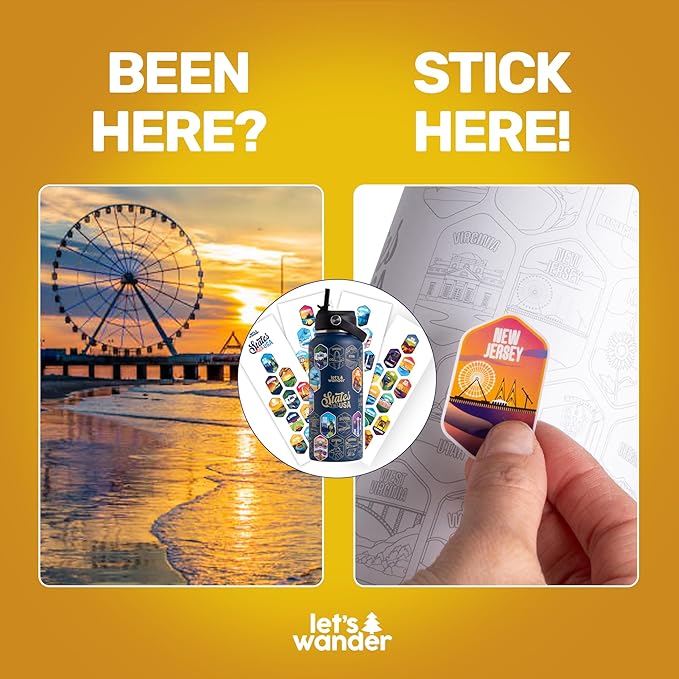 LET'S WANDER 50 States Water Bottle with Waterproof Stickers - 32oz Leakproof Insulated Stainless Steel with Straw - States of the USA Gift Bottle (Blue)