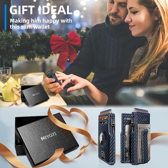 Airtag Wallet for Men,with Money Clip 10 Cards Metal Case Smart Slim Pop Up Credit Card Holder Flip with Magnetic Closure RFID Blocking wallet with Gift Box