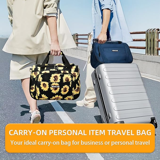 Underseat Carry On Luggage Lightweight Travel Tote Weekender Bag Overnight Duffle Bag for Travel, Travel Essentials Personal Item Travel Bag for Women and Men, Sunflower-16Inch