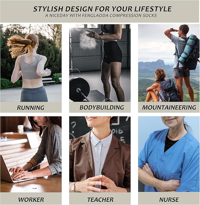 fenglaoda Compression Socks Women Men 6 Pairs, Knee High Best Support Circulation Socks for Running, Travel, Flight, Nurse