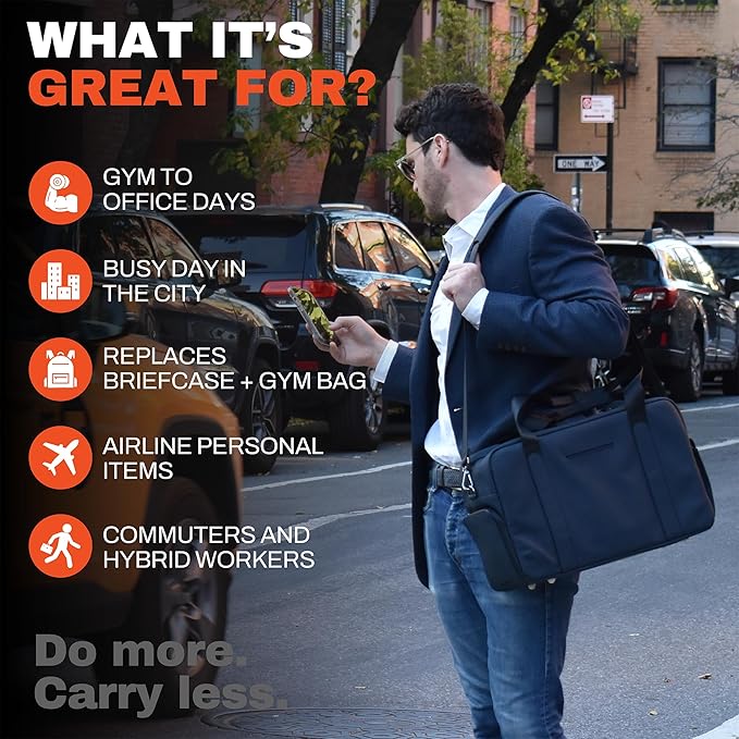 The FTL Lite Mens Gym to Office Bag - 17L Briefcase Gym Bag Hybrid with Shoe Compartment & 16" Laptop Sleeve - Executive Daily Carry & Overnight Duffel for Athletic Business Pros - Essex Blue