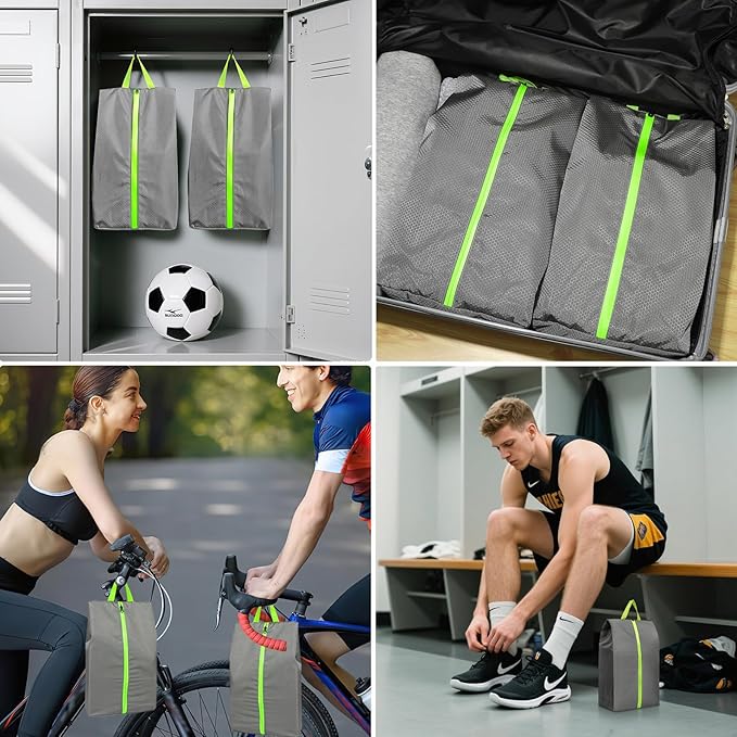 2 Pack Large Soccer Cleat Bag, Odor-Absorbing Lightweight Track Shoe Organizer for Travel, Gym & Sports | Smell-Proof Storage with Active Carbon Fabric (Spikes, Golf, Tennis,Bowling)