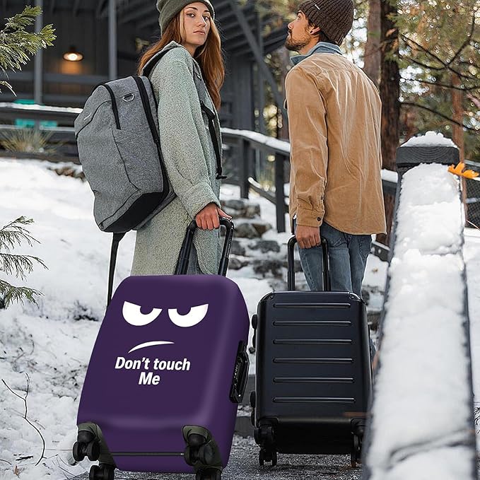 ANNA QUEEN Funny Luggage Cover, Don't Touch Me Purple Face Design, Stretchable, Washable Travel Protector for 20-34 Inch Luggage