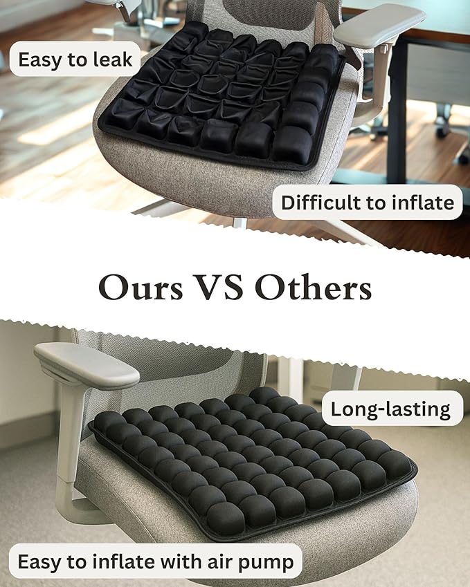 Travel Cushion – Airplane Seat Cushion for Air Travel | Inflatable Seat Cushion 56 Cells for Long Flights, Car, Office & Wheelchair | Lightweight, Ergonomic Pain Relief & Tailbone Support