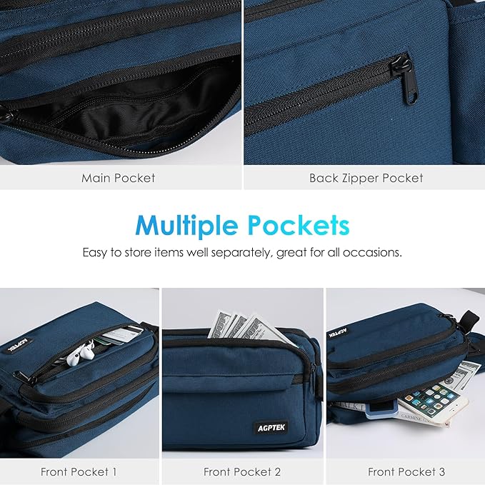 AGPTEK Fanny Pack for Women Men, RFID Large Capacity Waist Wallet Bag, Adjustable & Waterproof Bum Belt Pouch for Travel, Running, Shopping, Hiking, Dog Walking, Cycling, Climbing