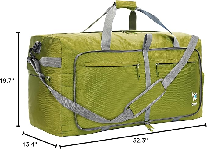Bago Big XXL Foldable Duffel Bags for Traveling Women & Men - 140L Packable Duffle Bag for Travel with Shoe Compartment - Water Repellant, Heavy Duty, Lightweight Folding & Collapsible (Green)