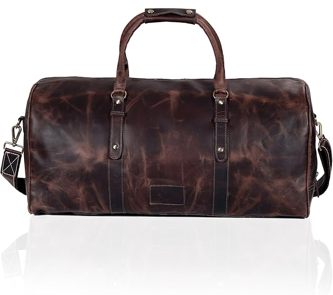 Genuine Leather Duffel Travel Overnight Weekend Leather Bag Sports Gym Duffel Luggage Travel Bag For Men And Women travelling cabin duffle Bags 24 Inch (retro)