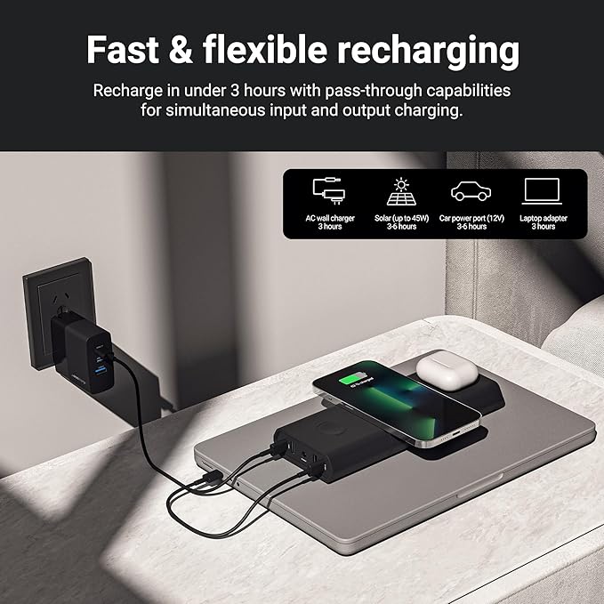 Omnicharge Omni 30C+ 25,400mAh/94Wh Professional Premium Portable Power Bank with 100W USB-C/DC/USB-A, Portable Charger with 3X Flexible Wireless Charging Plates for iPhone/airpods/iwatch