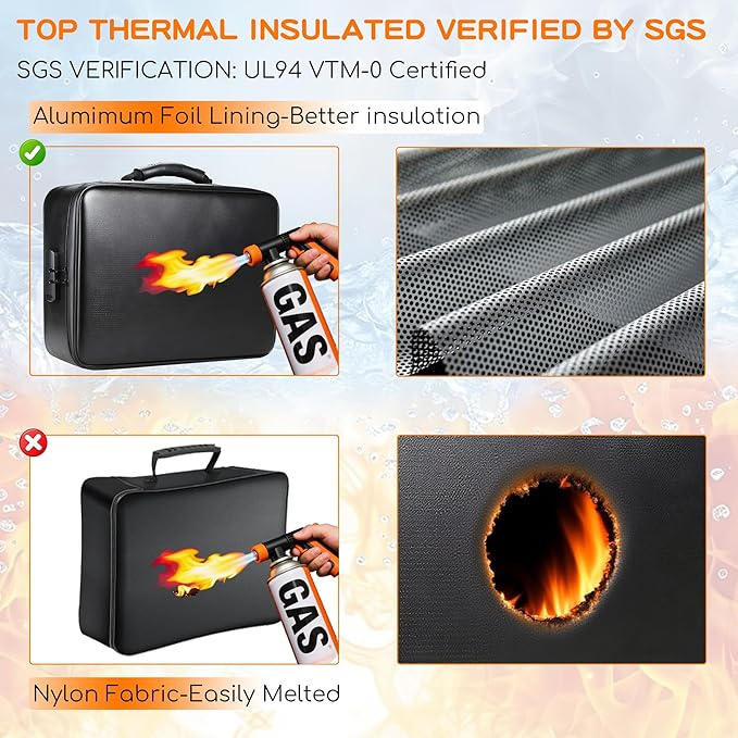 Fireproof Document Box for Home - Waterproof Locking File Organizer for Important Documents Certificates Passports Insurance Papers