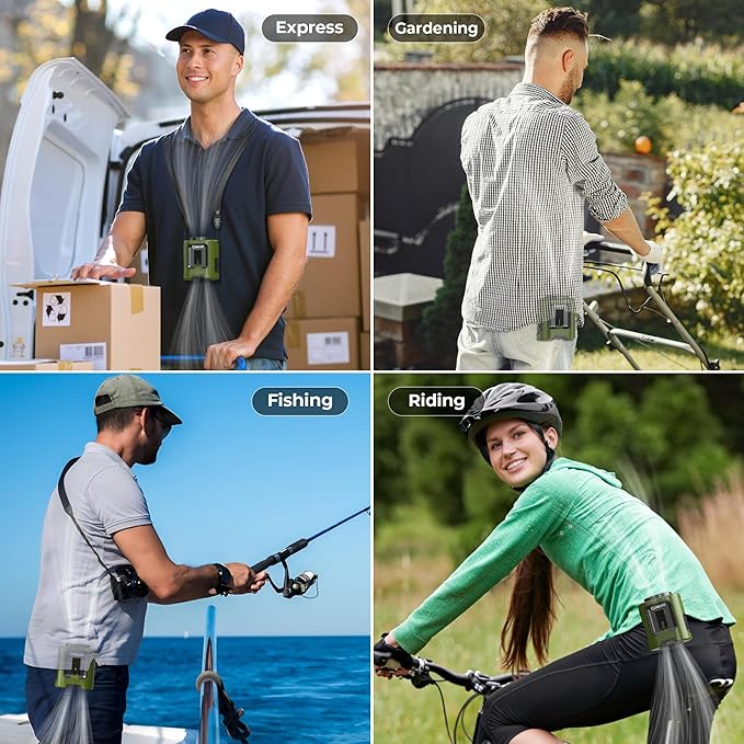 Portable Mini Waist Fan - Personal Wearable Clip on Belt Fan, Rechargeable Battery Operated, Max 25H Cooling,4 Speeds 13000RPM Turbo Hands-Free Shirt Neck Fan for Outdoor Jobsite Camping Traveling