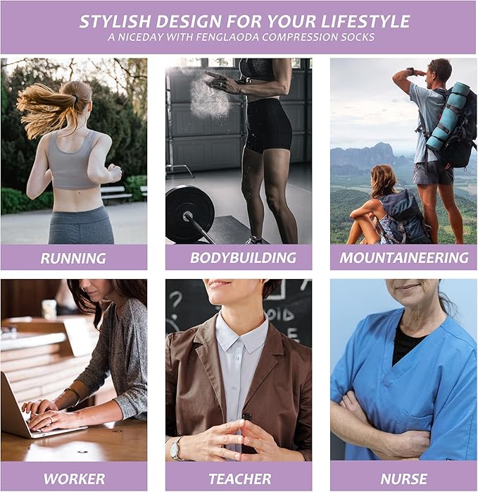 fenglaoda Compression Socks Women Men 6 Pairs, Knee High Best Support Circulation Socks for Running, Travel, Flight, Nurse