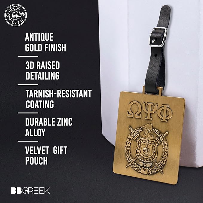 Omega Psi Phi Paraphernalia - Official Vendor - Set of 2 Luggage Tags - Greek Letters and Shield