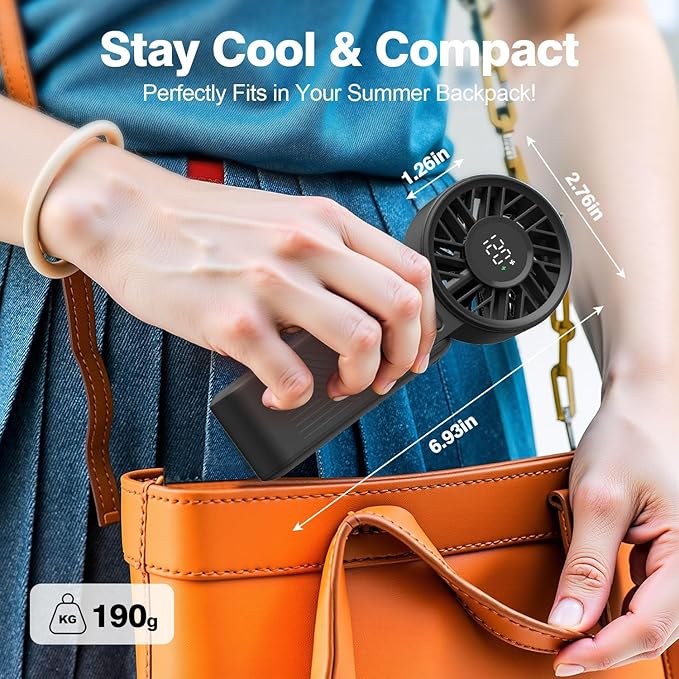 Portable Handheld Fan, 4000mAh Rechargeable, 6 Speed Settings, LCD Display, 3-in-1 Foldable Mini Desk Fan with Lanyard (BLACK)