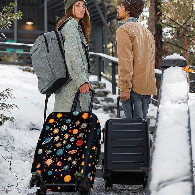 ANNA QUEEN Galactic Planets Luggage Cover, Cosmic Planets & Stars Design, Stretchable, Washable Travel Sleeve for 20-34 Inch Luggage