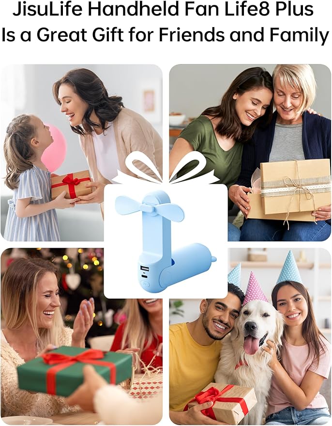 JISULIFE Handheld Fan with 4500 mAh Powerbank Max 37 Hours Runtime, Pocket Portable Battery Operated or USB Powered Folding Personal Fan, 3 Speeds, Gifts for Women Men Kids Gift for Festival-Blue