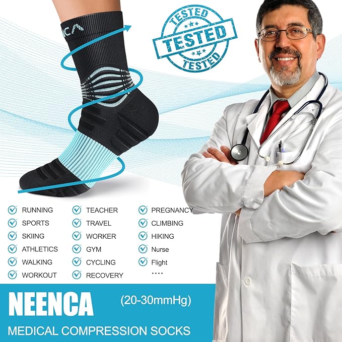 NEENCA Medical Compression Socks, Ankle Compression Stockings for Injury Recovery & Pain Relief, Sports Protection. 20-30mmHg