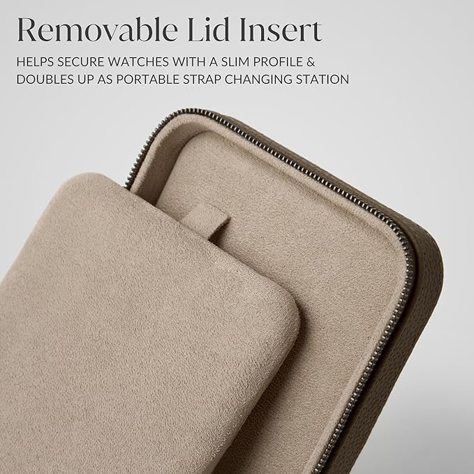 TAWBURY Watch Case - 4 Slot Genuine Top-Grain Leather Watch Box for Men & Women with Extra Wide Pillows for Large Watches - Portable Wristwatch Storage for Home & Travel (Taupe)