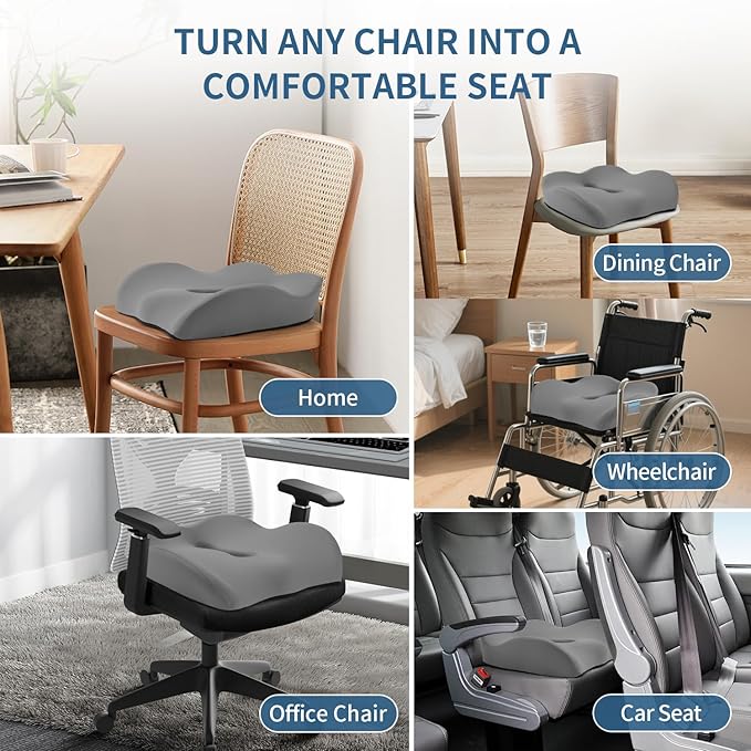 Donut Pillow with Lengthened Center Hole Suspends Tailbone & Sensitive Area, Relieves Pressure for Hemorrhoid and Coccyx Pain, Ergonomic Office & Car Seat Cushion for Prolonged Sitting