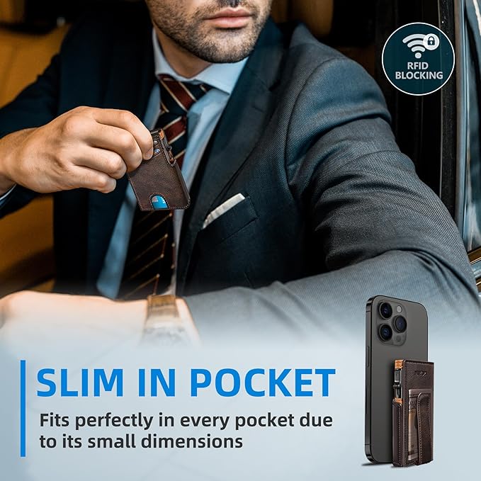 Wallet for Men with Money Clip Coins Pocket ID Window Gift Boxed,Slim Smart Front Pocket RFID Blocking Wallet Pop-up Card Holder in Magnetic Leather Flip 3.9"x 2.7"
