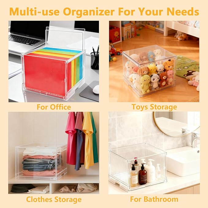 File Organizer Box with Lid,Hanging Filing Folder Organizer for Document Storage with Plastic Slide, Letter-size File Holder Filing Box for Office/Home/Decor/(1Pack)