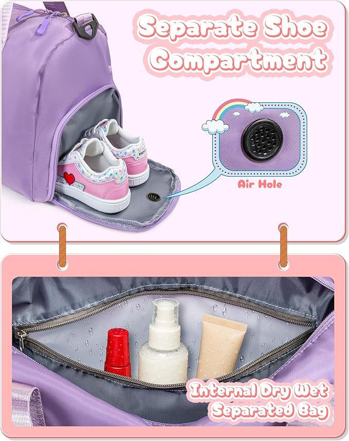 Teen Girls Birthday Gifts-Girl Gym Bag with Shoe Compartment, Kid Personalized Weekender Overnight Bags, Initial Travel Tote with Makeup Pouch, Birthday Gift for Sister Daughter (Letter J)